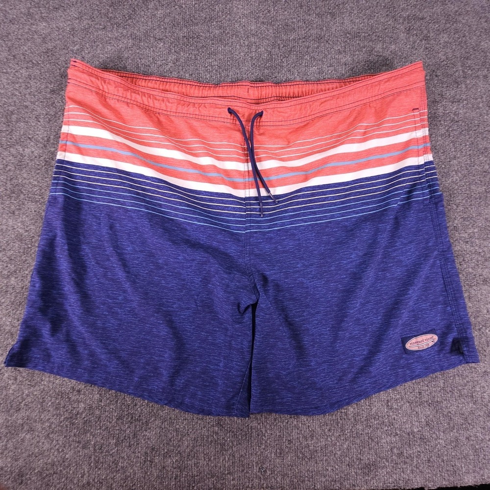 Vineyard Vines Shorts Mens 2XL Blue‎ Red Stripe Swim Trunks Drawstring Lined